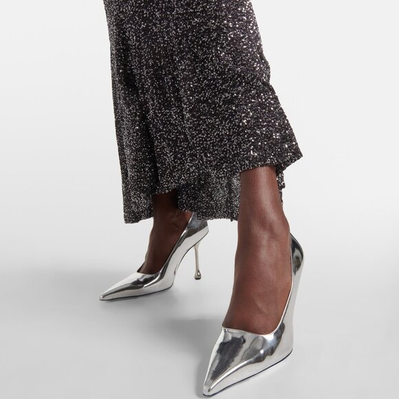 Jimmy Choo IXIA 95MM Mirrored Silver Metallic Leather Pointed Toe Heel Pumps - Picture 2 of 13